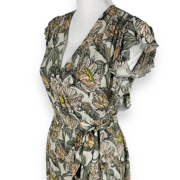 Anthropologie Blank London Dress Womens XS Gray Floral Flounce Maxi Wrap - Picture 5 of 14